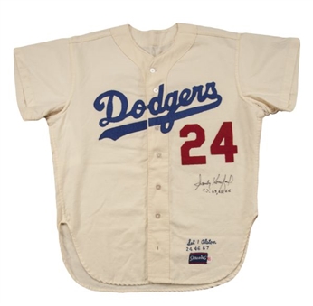 1967 Walter Alston Salesman Sample Los Angeles Dodgers Home Jersey Signed by Koufax (MEARS LOA)